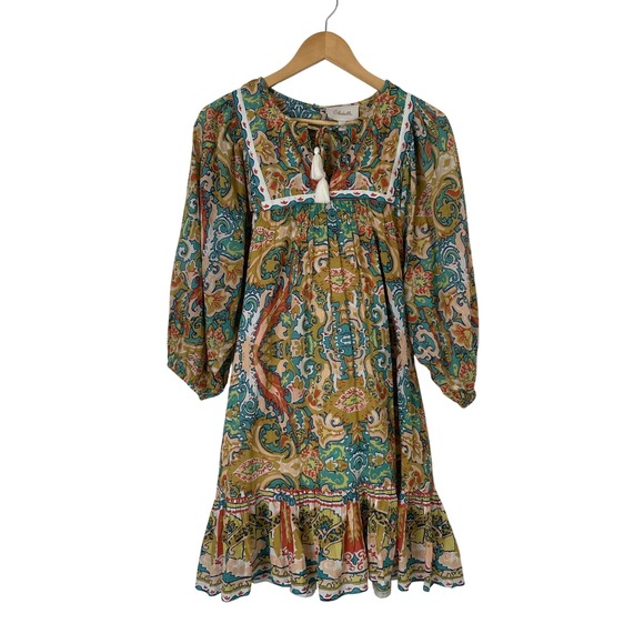 Cleobella Magdalena Mini Dress Las Palmas Sz Medium Paisley Boho Balloon Sleeve - Picture 3 of 11
